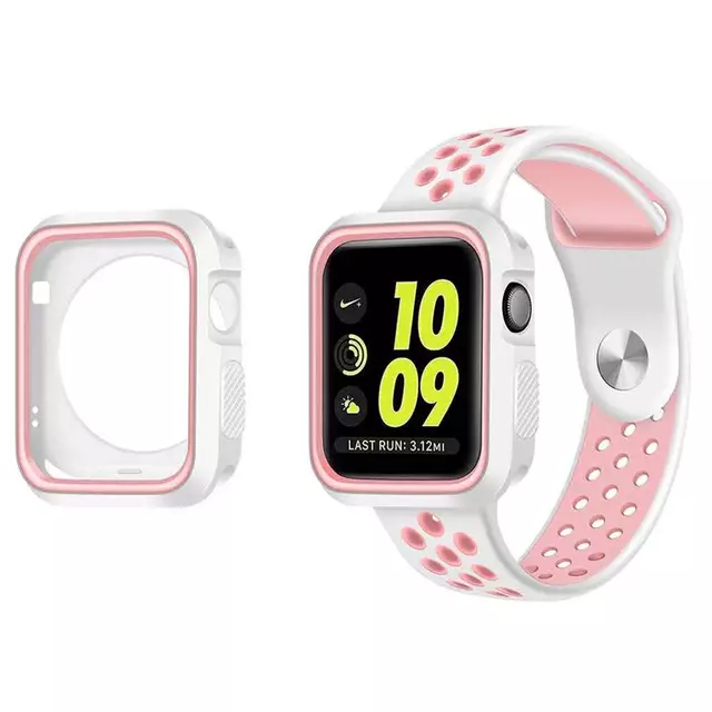 Apple Watch 38mm ütésálló szilikon tok - fehér-pink